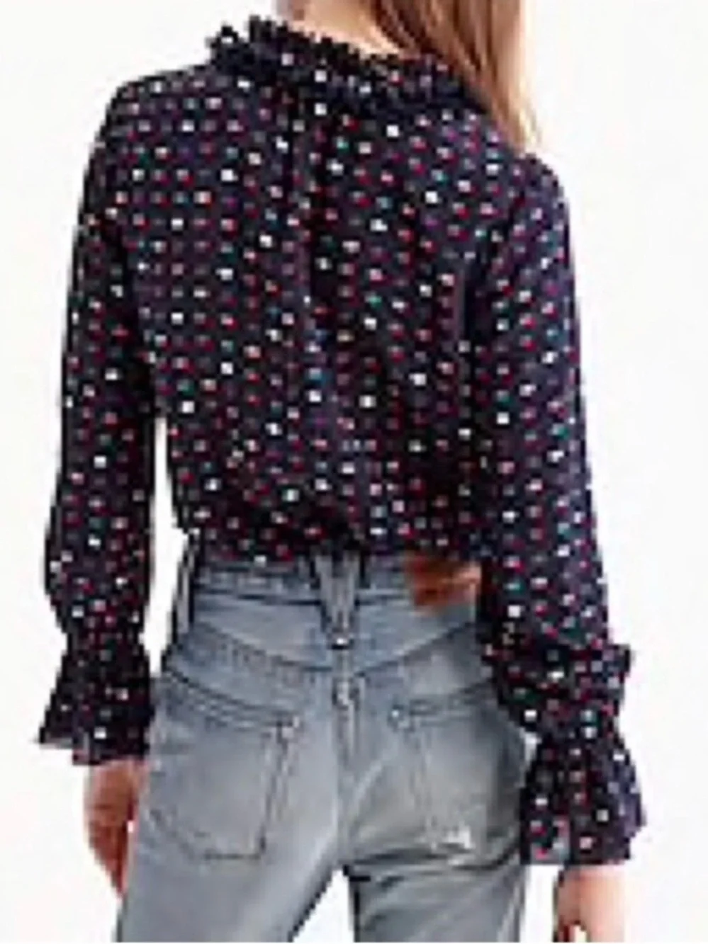 J Crew 100% Silk Ruffle Neck Blouse in Kissy Lips Print, Women’s size 0